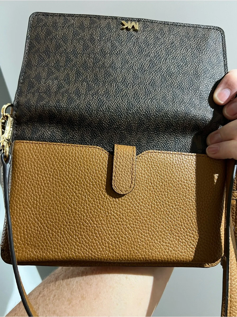 Michael Kors Dark Brown and Tan Signature Crossbody
